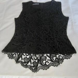 MF Dress-Black Stretch Lace Front & Satin Back, Sleeveless Blouse. Size L.